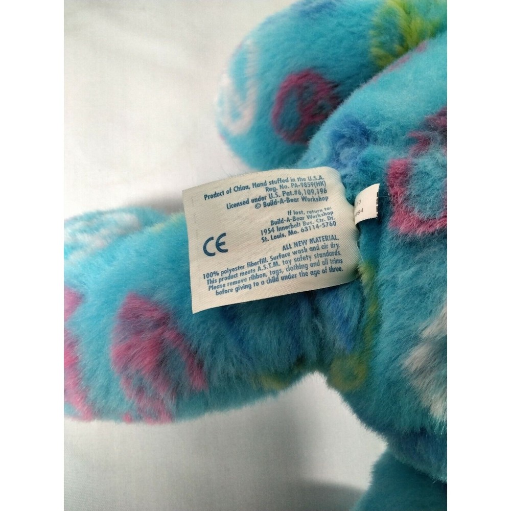 Build-A-Bear Workshop Light Blue Peace Signs Bear Stuffed Plush‎ Toy 15" EUC - Picture 9 of 10